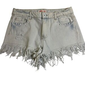 Dollhouse Womens Denim‎ Shorts Size 7 Skull Fringe Distressed Mid-Rise